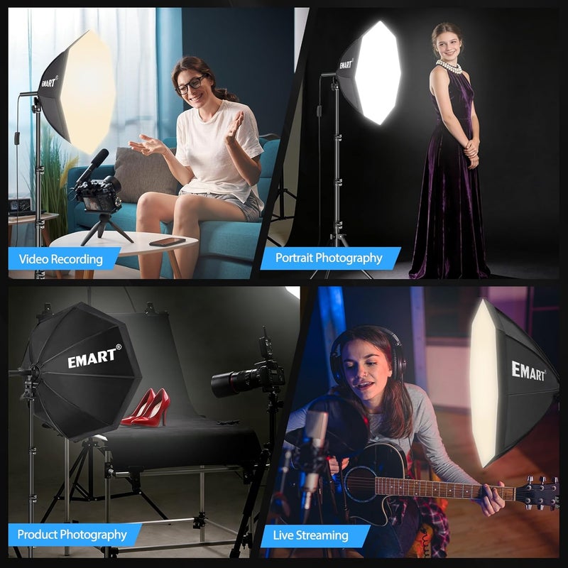 EMART Softbox Photography Lighting Kit, 20"x20" Pull Soft Box, 50W 3000K-6000K LED Bulb, Professional Photoshoot Equipment for Studio Lights, Portrait, Video Recording(1 Pack) - Image 3